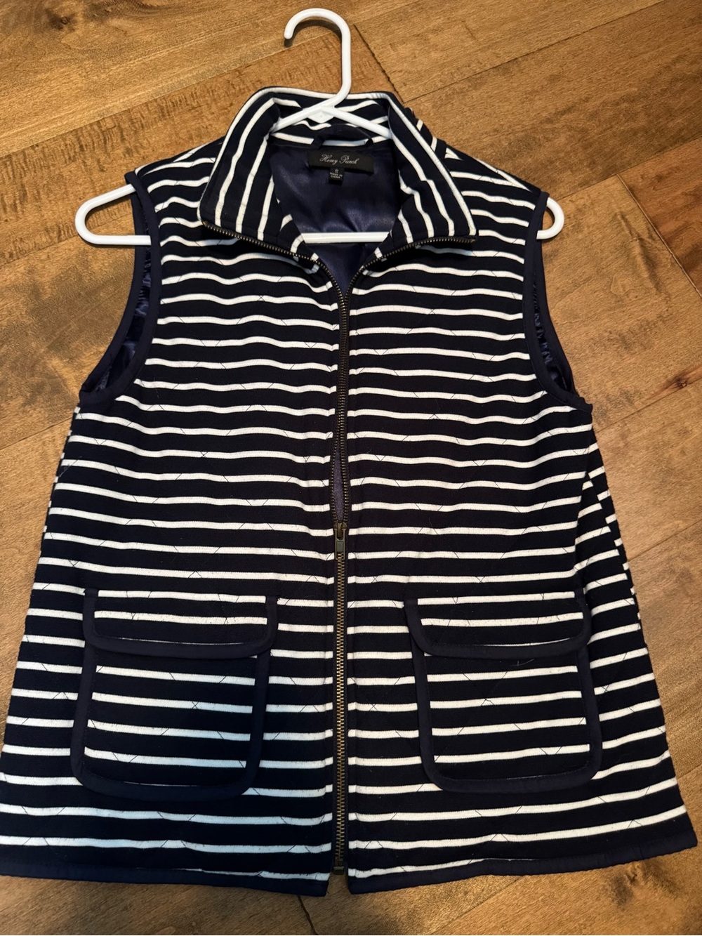 Navy & White Striped Quilted Sleeveless Vest